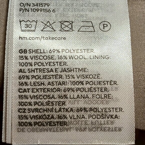 H & M Tan Wool Blend Long Overcoat -EU32/US XXS - Picture 7 of 12